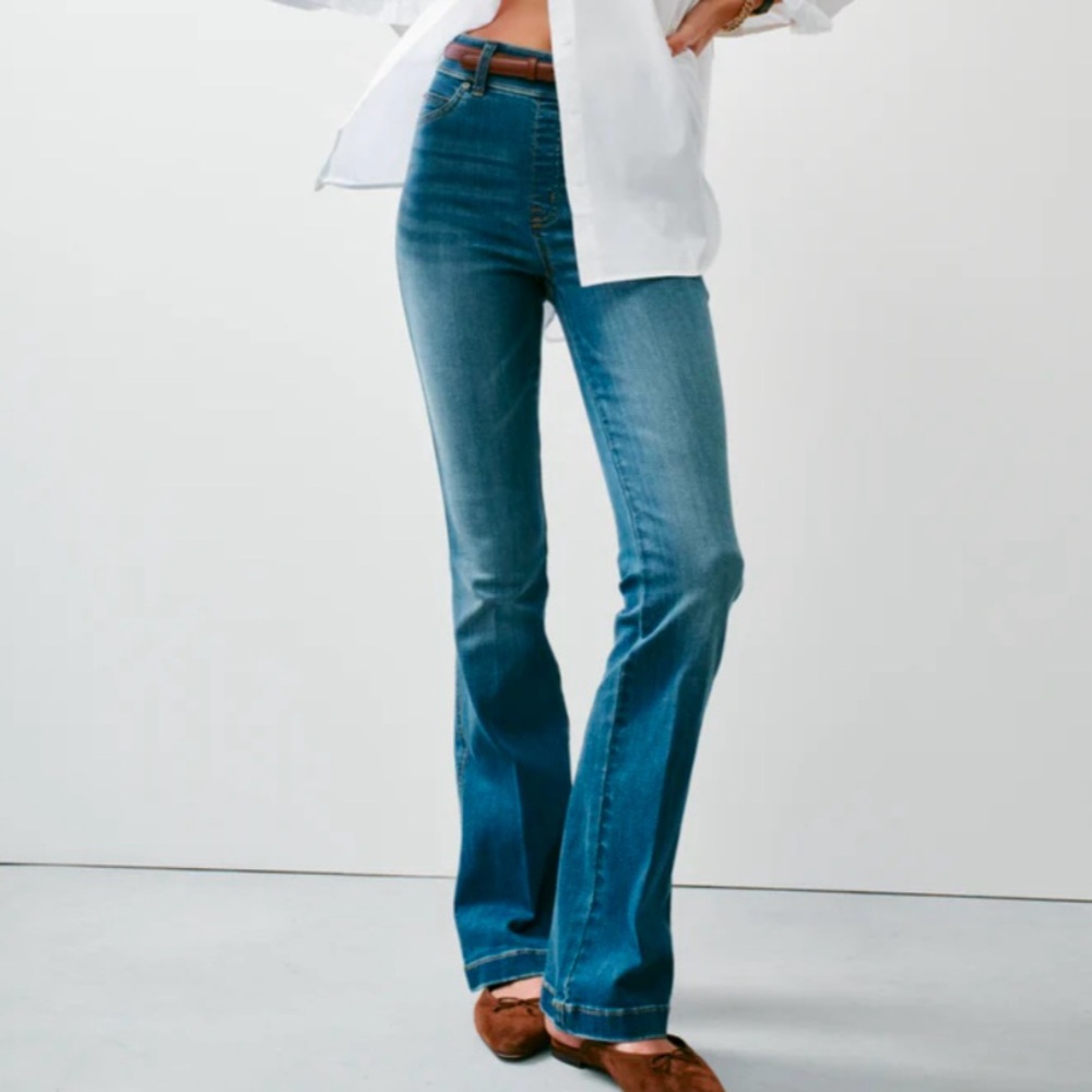 NWT TALL SPANXshape™ SPANX stretch pull-on flare shaping jeans 2X wide leg